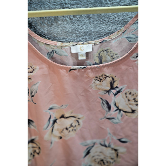 C by Bloomingdale’s Blush Floral Tank Top XL Sleeveless Lined Chiffon Blouse - Picture 2 of 7